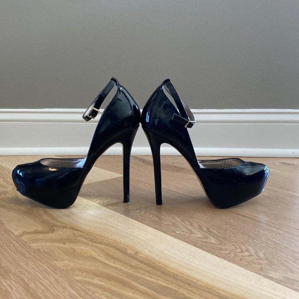 Steve Madden size 8 stilettos pump black ankle strap patent leather - Picture 5 of 8